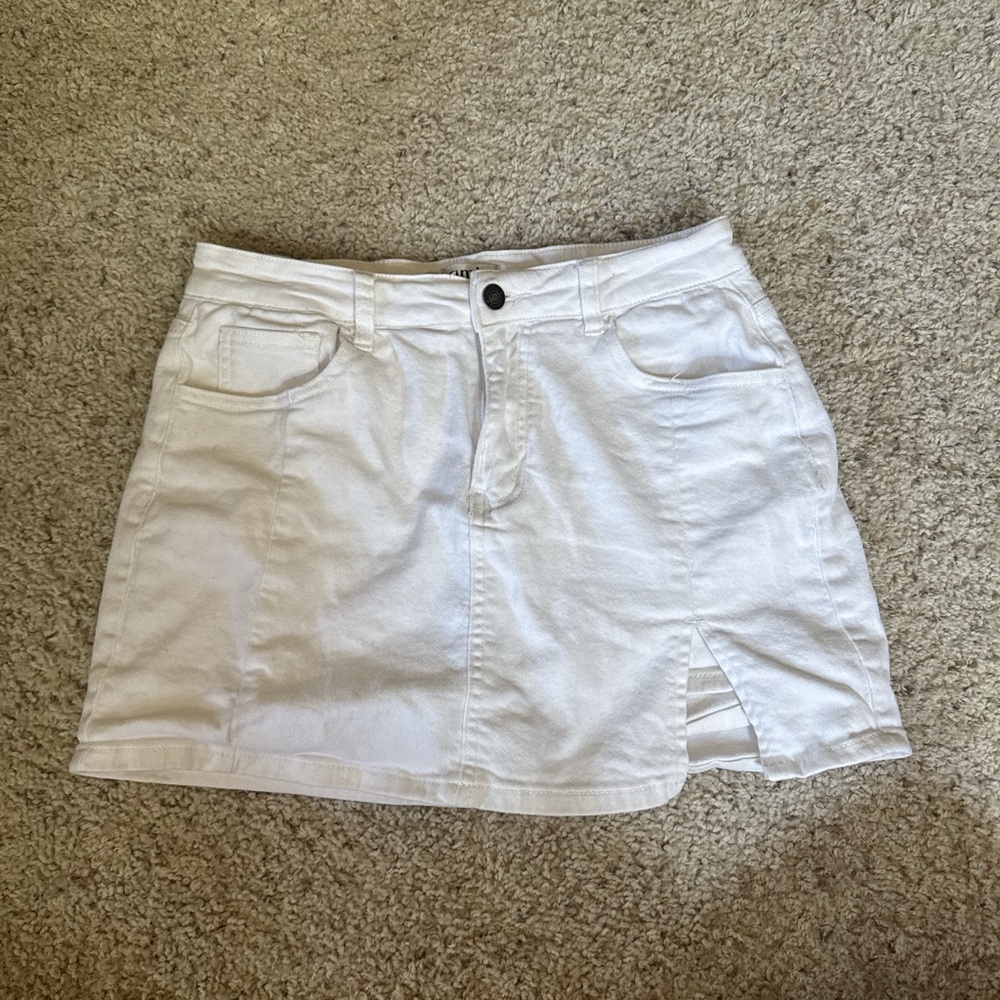 White Denim Mini Skirt